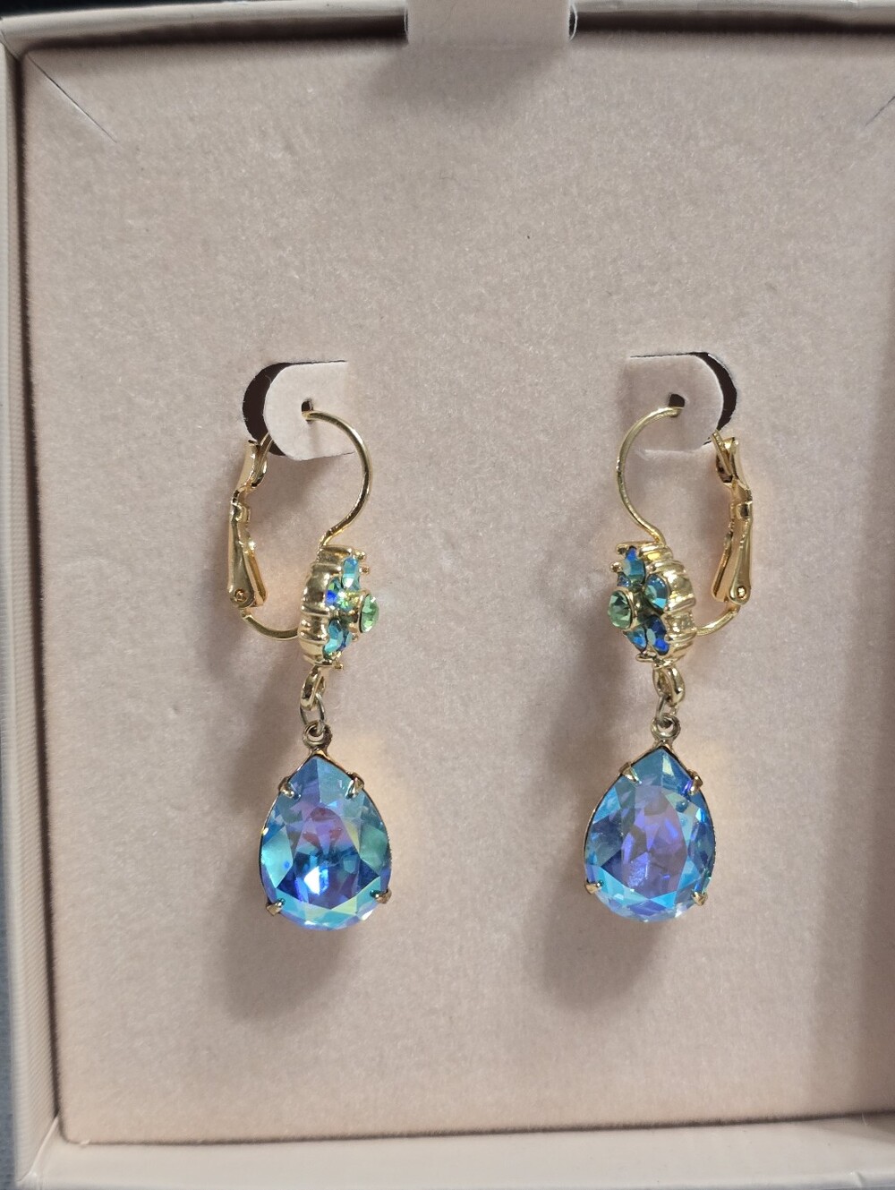 Kirks Folly Gold-Tone Blue Green Floral Aurora Crystal Teardrop Dangle Earrings - Picture 6 of 9